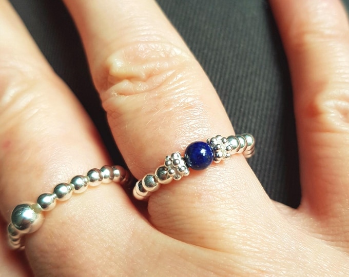 Lapis Lazuli stretch ring Sterling Silver / 14K Gold Fill blue gemstone bead ring Chakra 9th anniversary September Birthstone jewellery gift