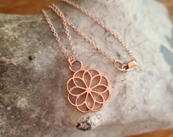 Rose Gold flower necklace or choker pretty shimmering Rose Gold plated pendant necklace Rose Gold jewellery gift for nature flower lover mum