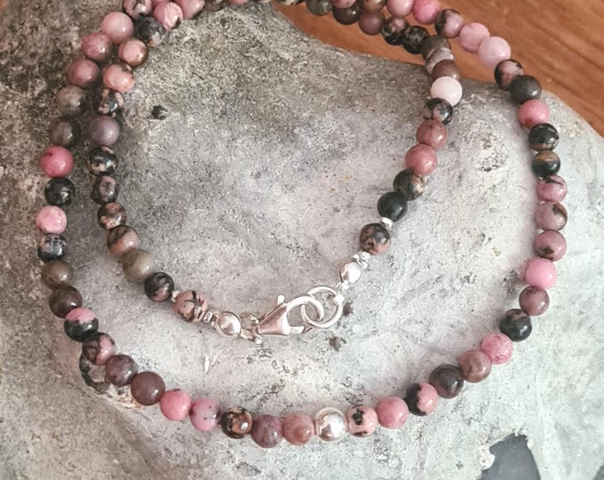 Tiny Pink Rhodonite choker necklace Sterling Silver Gold Fill pink gemstone bead necklace Chakra Healing crystal jewellery gift for her mum