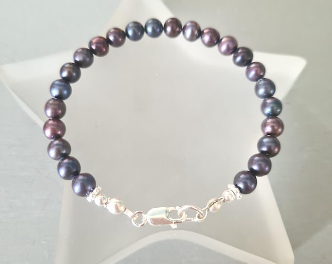 Peacock Freshwater Pearl bracelet Sterling Silver / Gold 6mm real grey black Freshwater pearl real Pearl jewellery gift for her mum sister