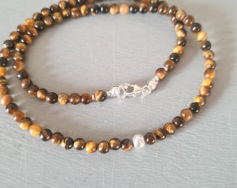Tigers Eye necklace choker Sterling Silver or Gold Fill Tigers eye tiny bead necklace for men or women gift