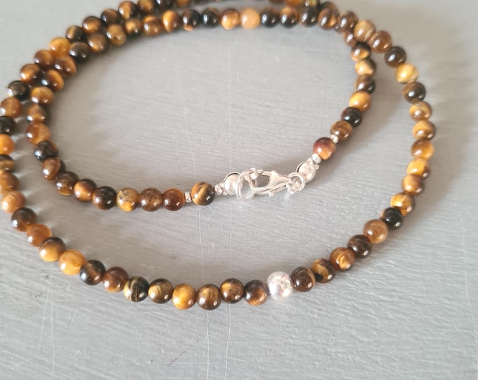Tigers Eye necklace choker Sterling Silver or Gold Fill Tigers eye tiny bead necklace for men or women gift