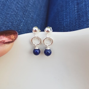 Tiny blue Lapis earrings Sterling Silver or 14K Gold Fill stud small Lapis Lazuli gemstone bead earrings September Birthstone jewellery gift