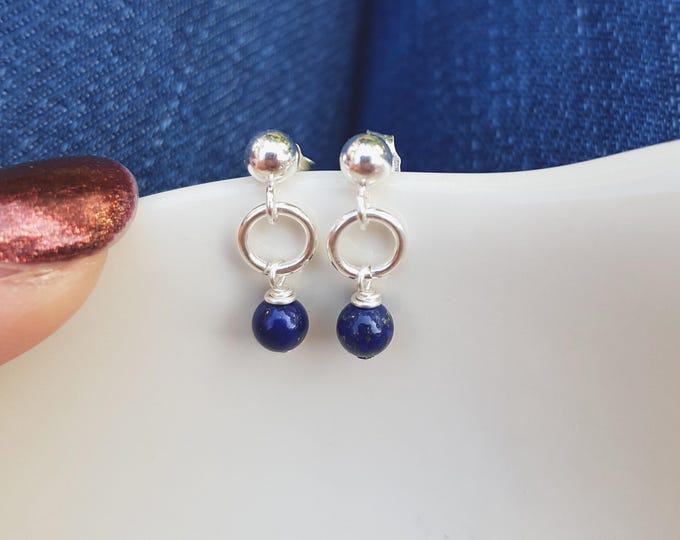 Tiny blue Lapis earrings Sterling Silver or 14K Gold Fill studs - September Birthstone jewellery gift for girl or boy