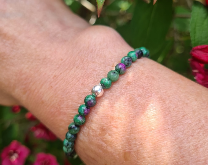 Ruby Zoisite stretch Bracelet Sterling Silver or Gold Fill Bracelet tiny 4mm green small Beaded gemstone bracelet healing Chakra jewellery