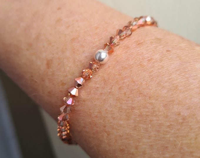 Rose Gold crystal bracelet Sterling Silver, Gold Fill or diamante bead stretch bracelet tiny 4mm Rose gold bracelet BEADED jewellery gift