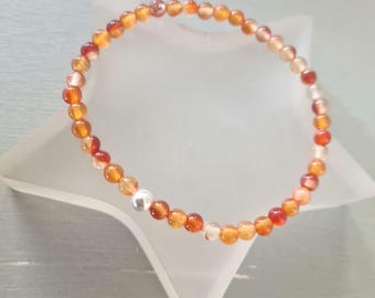 Carnelian STRETCH Bracelet with Sterling Silver or Gold Fill bead multi orange gemstone Bead Bracelet July Birthstone jewellery gift