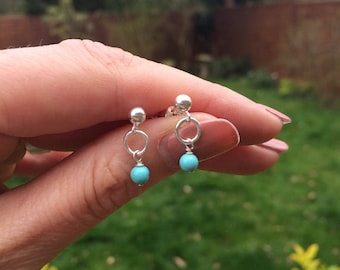 Tiny Turquoise earrings Sterling Silver stud  -December Birthstone jewellery gift for girl