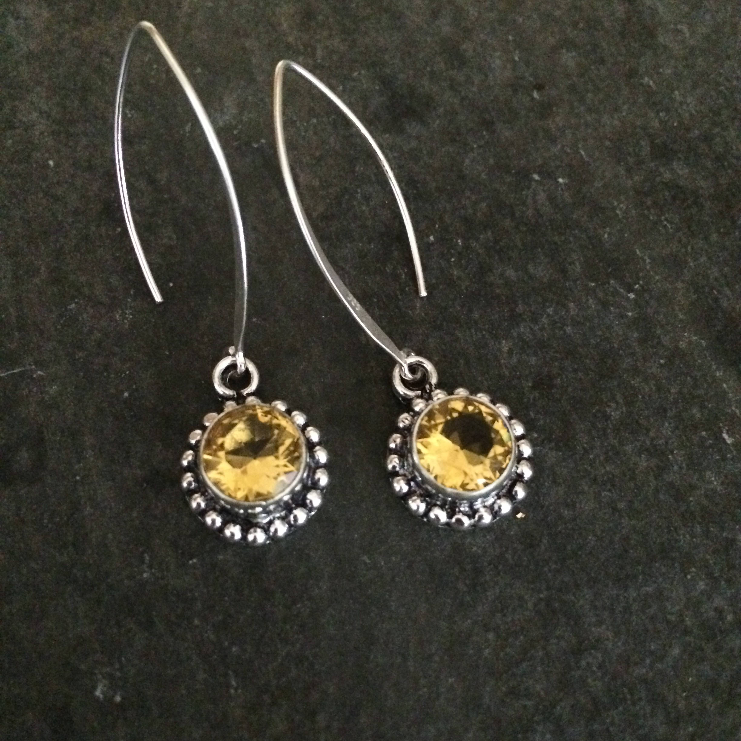 Long Sterling Silver Citrine earrings - November birthstone jewellery gift