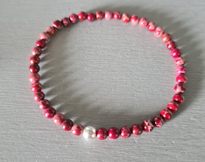 Red Jasper stretch Bracelet Sterling Silver / Gold Fill tiny 4mm red Imperial Jasper gemstone bead bracelet root chakra Protection jewellery
