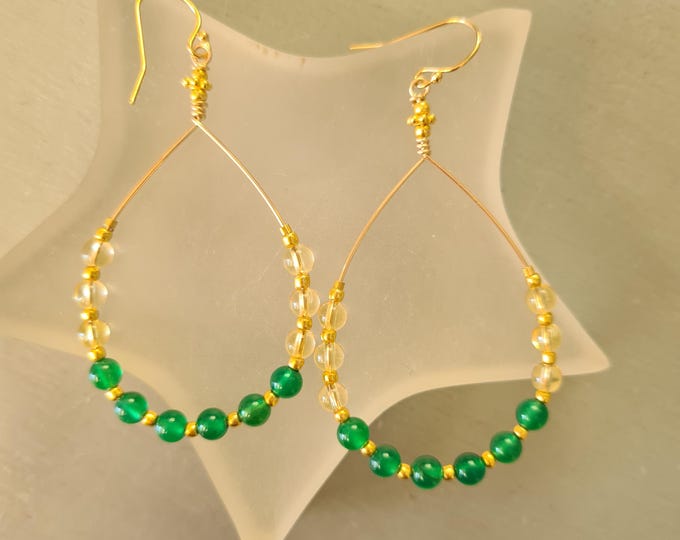 Citrine and green Onyx earrings 14K Gold Fill or Sterling Silver hoops yellow and green gemstone bead earrings summer hoop earrings gift