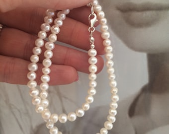 Small Freshwater Pearl necklace choker Sterling Silver or Gold Fill 5mm white AA real pearl necklace June Birthstone jewellery gift for her