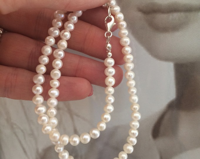 Small Freshwater Pearl necklace choker Sterling Silver or Gold Fill 5mm white AA real pearl necklace June Birthstone jewellery gift for mum