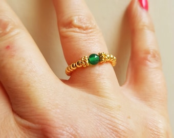 GREEN ONYX stretch ring Sterling Silver or 14K Gold Fill green gemstone bead ring beaded stacking ring Healing heart chakra jewellery gift