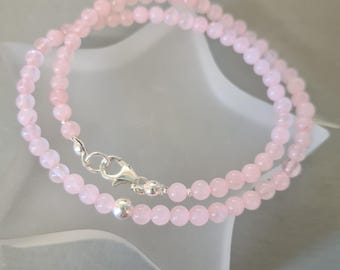 Tiny Rose Quartz choker necklace Sterling Silver Gold 4mm pink gemstone bead necklace Mothers Day jewellery gift mum Chakra Healing crystal