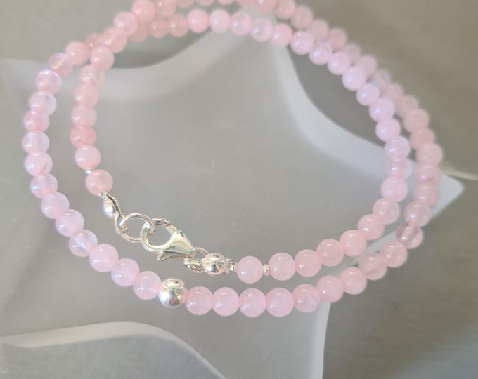 Tiny Rose Quartz choker necklace Sterling Silver Gold 4mm pink gemstone bead necklace Mothers Day jewellery gift mum Chakra Healing crystal