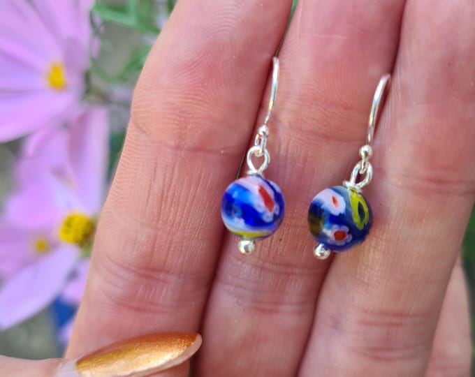 Millefiori earrings Sterling Silver or 14K Gold Fill pick your own 8mm glass flower bead drop earrings jewellery gift for her mum girlfriend