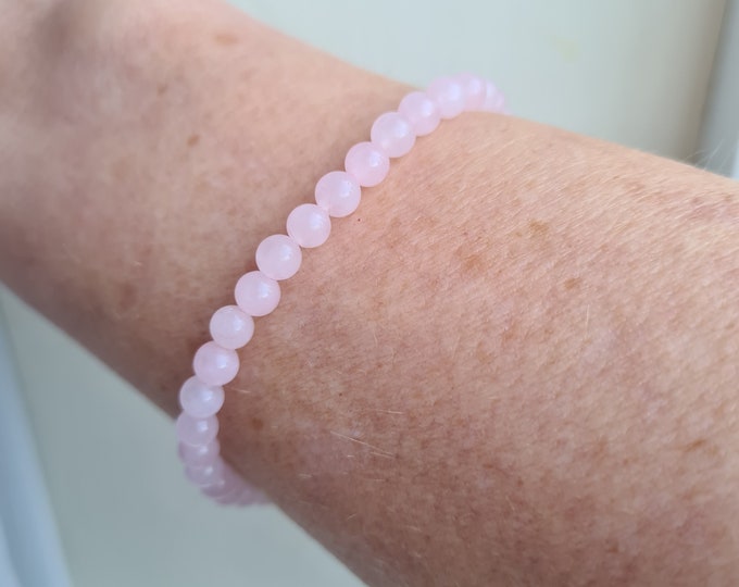 Tiny Rose Quartz Bracelet Sterling Silver or Gold Fill Small 4mm pink Rose Quartz GEMSTONE bead Bracelet - January Birthstone jewellery gift