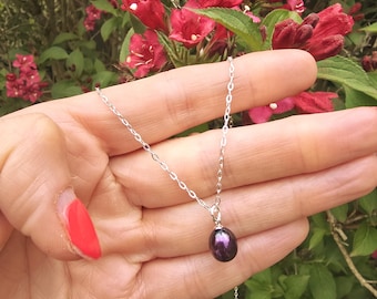 Peacock Black Freshwater Pearl drop necklace choker Sterling Silver real  pearl teardrop pendant necklace June Birthstone jewellery gift her