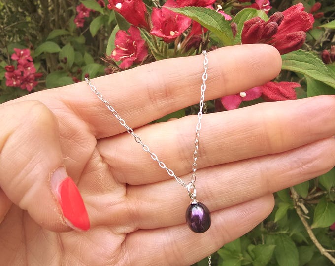 Peacock Black Freshwater Pearl drop necklace choker Sterling Silver real  pearl teardrop pendant necklace June Birthstone jewellery gift her