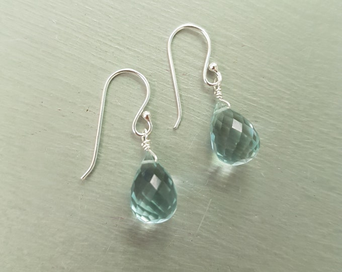 Aquamarine Quartz earrings Sterling Silver or 14K Gold Fill small blue gemstone earrings March Birthstone jewelry jewellery gift for mum her