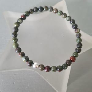 Tiny Bloodstone stretch Bracelet Sterling Silver or Gold Fill 4mm gemstone bead Bracelet small red & green Beaded bracelet Chakra jewellery