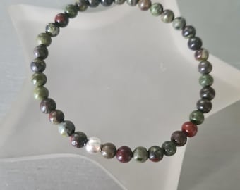 Tiny Bloodstone stretch Bracelet Sterling Silver or Gold Fill 4mm gemstone bead Bracelet small red & green Beaded bracelet Chakra jewellery