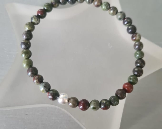 Tiny Bloodstone stretch Bracelet Sterling Silver or Gold Fill 4mm gemstone bead Bracelet small red & green Beaded bracelet Chakra jewellery