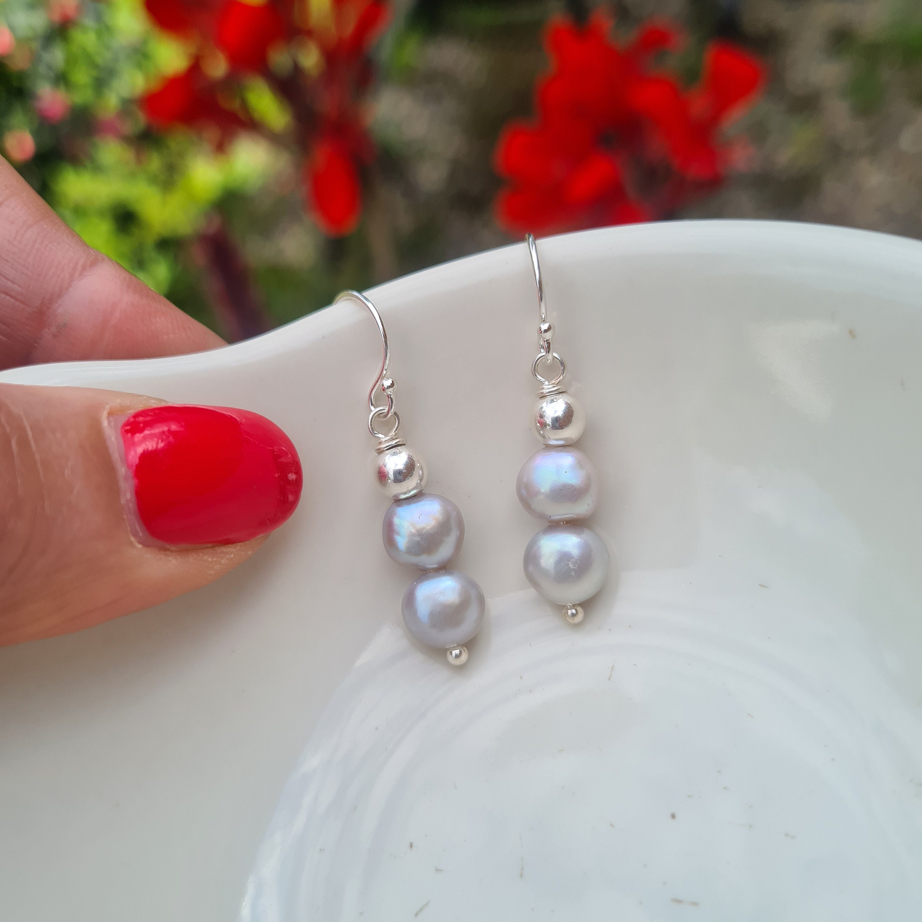 Grey Freshwater pearl earrings Sterling Silver grey pearl drop earrings ...