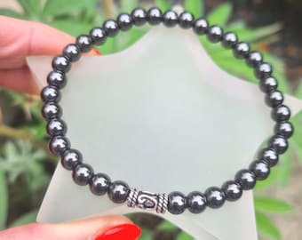 Black Hematite stretch Bracelet Sterling Silver small 4mm or 6mm black GEMSTONE bead Bracelet beaded Root Chakra yoga jewellery gift for men