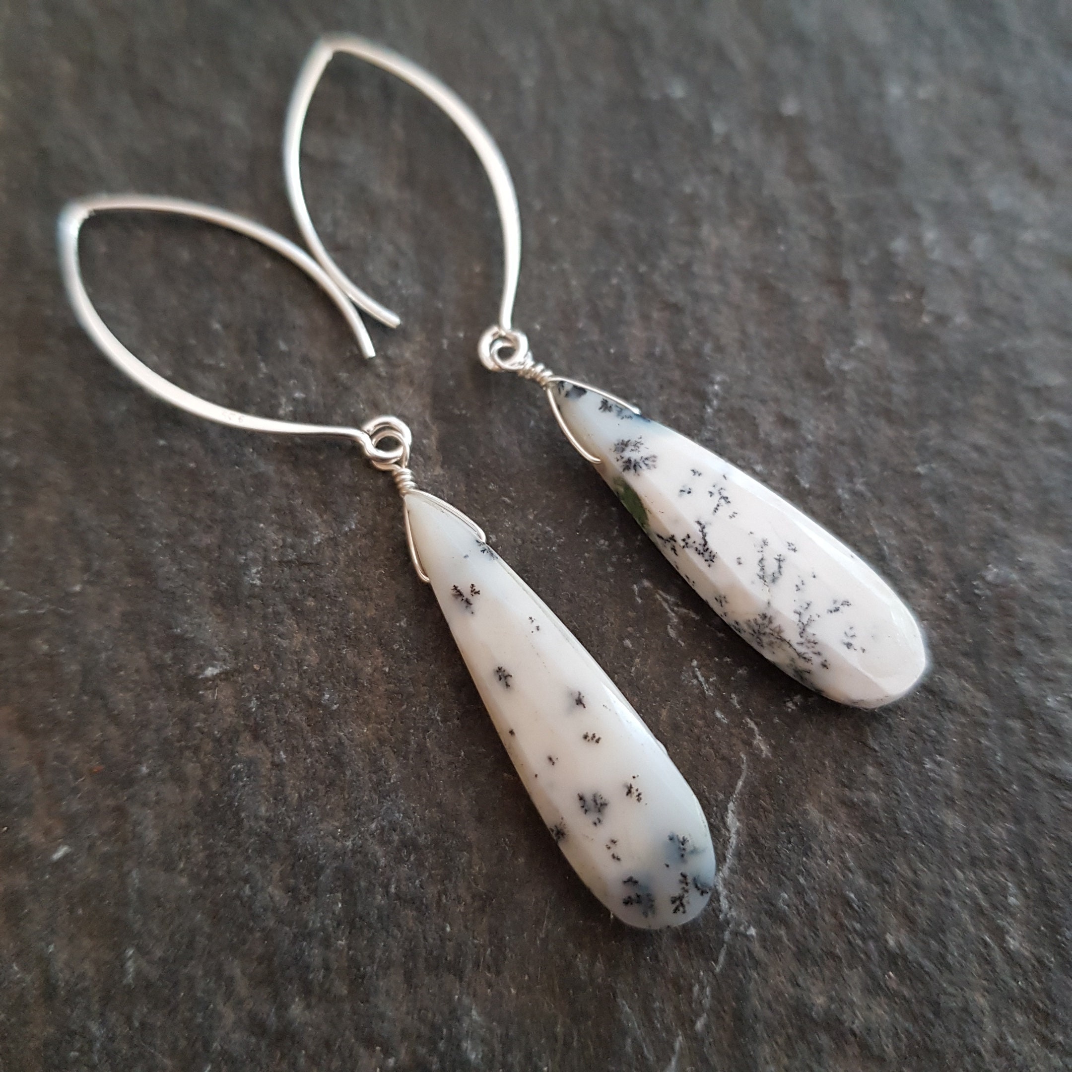 Dendritic Opal Silver Wrapped Earrings