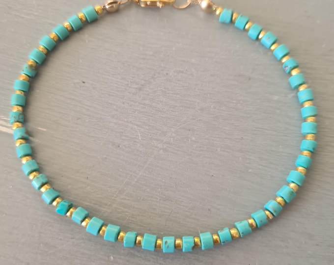 Tiny Turquoise bead Bracelet Gold Fill / Sterling Silver tiny blue Heishi GEMSTONE bead Bracelet stacking December Birthstone jewellery gift