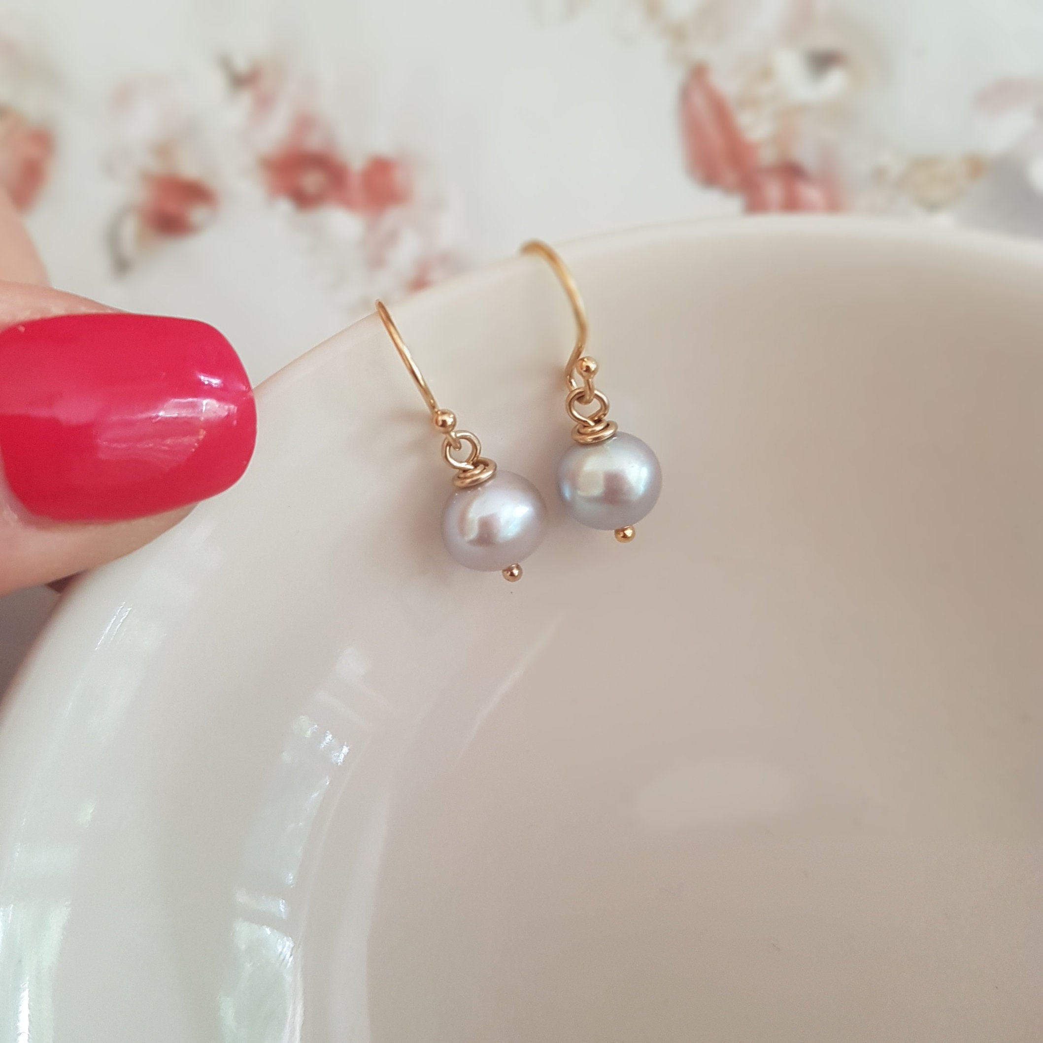 Grey Freshwater pearl earrings Sterling Silver simple Baroque pearl ...