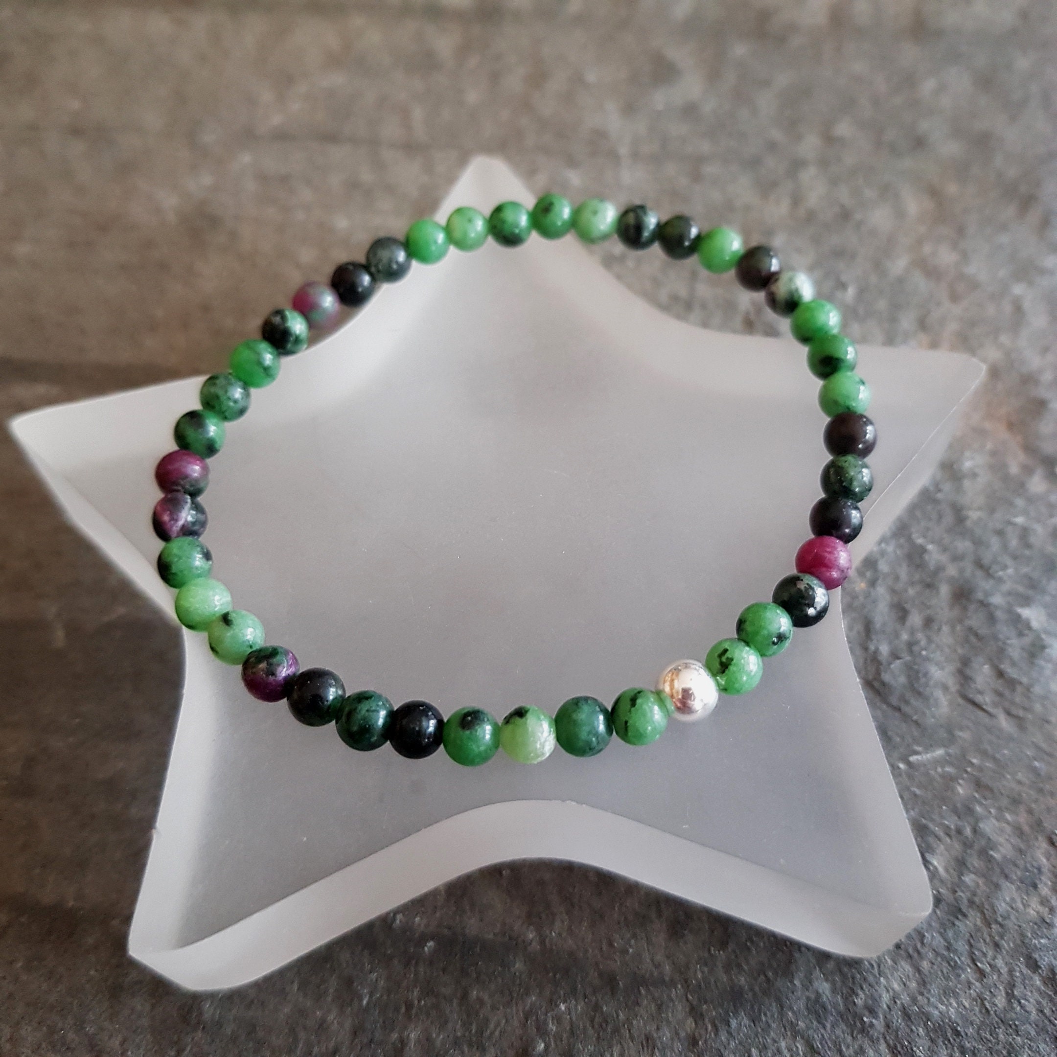 Ruby Zoisite stretch bead Bracelet Sterling Silver or Gold Fill green