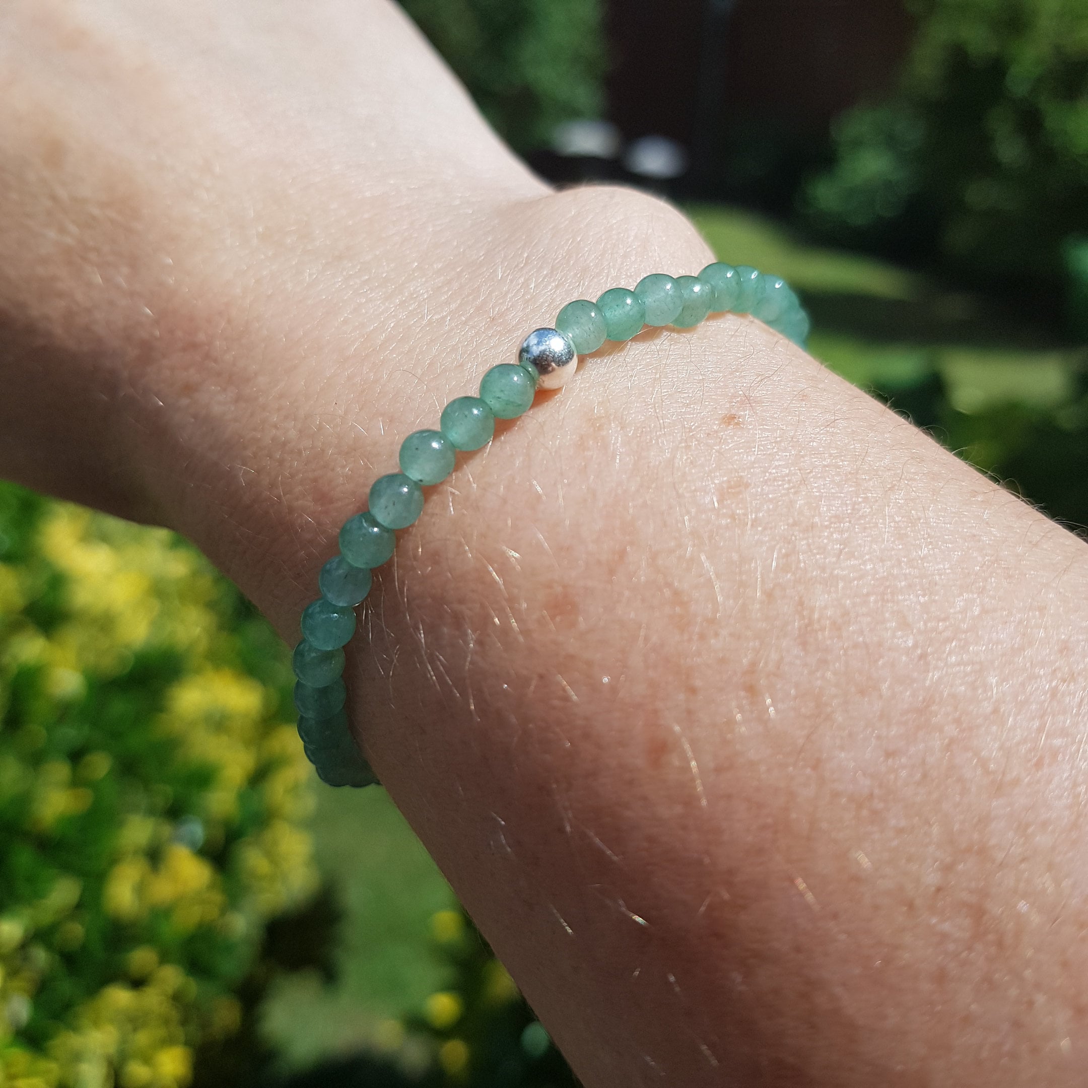 GREEN AVENTURINE stretch Bracelet Sterling Silver tiny bead Bracelet