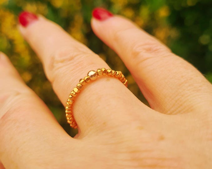 24K GOLD Vermeil STRETCH ring tiny 2mm Gold beaded ring bead stacking ring boho ring elasticated jewellery Gold jewellery Arthritis gift
