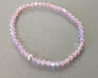 PINK Opal AB crystal stretch bracelet Sterling Silver Gold Fill sparkly tiny light pink bead bracelet beaded stacking Crystal jewellery gift
