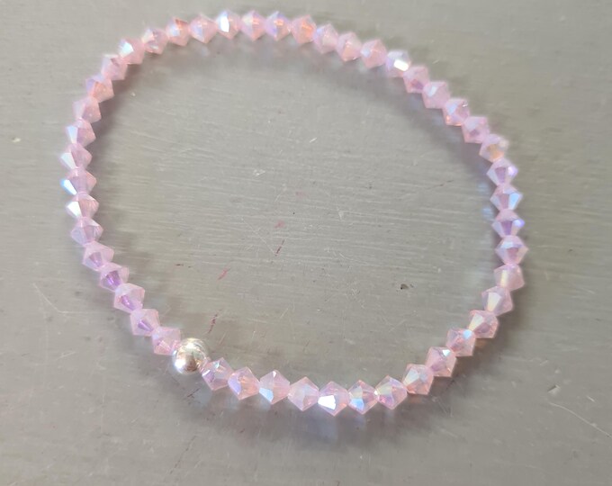 PINK AB crystal stretch bracelet Sterling Silver Gold Fill or diamante tiny light pink bead bracelet beaded stacking Crystal jewellery gift