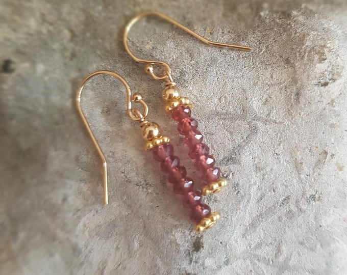 Tiny Real Garnet earrings Sterling Silver or 14K Gold Fill red Rhodolite Garnet gemstone earrings January birthstone jewellery gift healing
