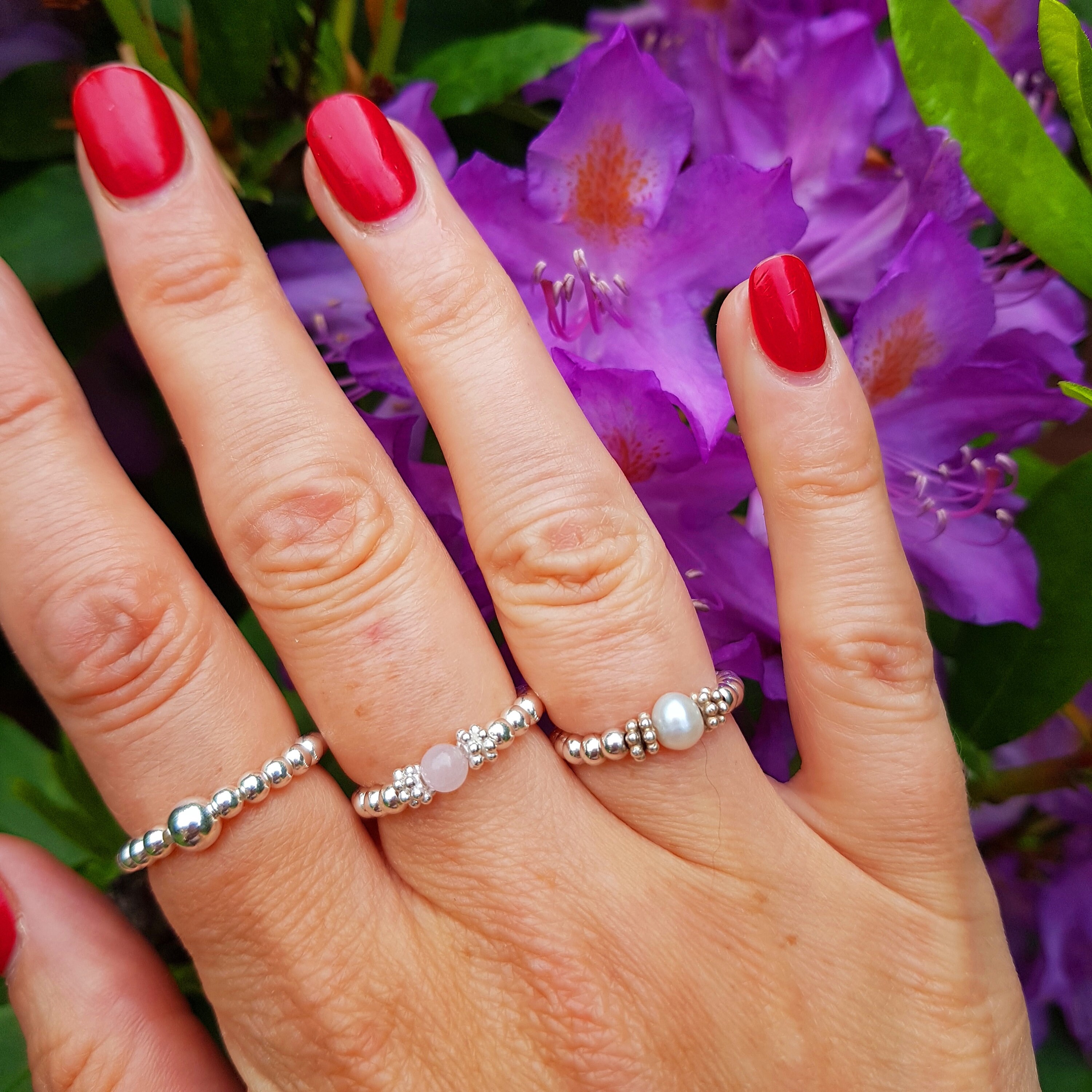 ROSE QUARTZ STRETCH Ring Sterling Silver or 14K Gold Fill Pink