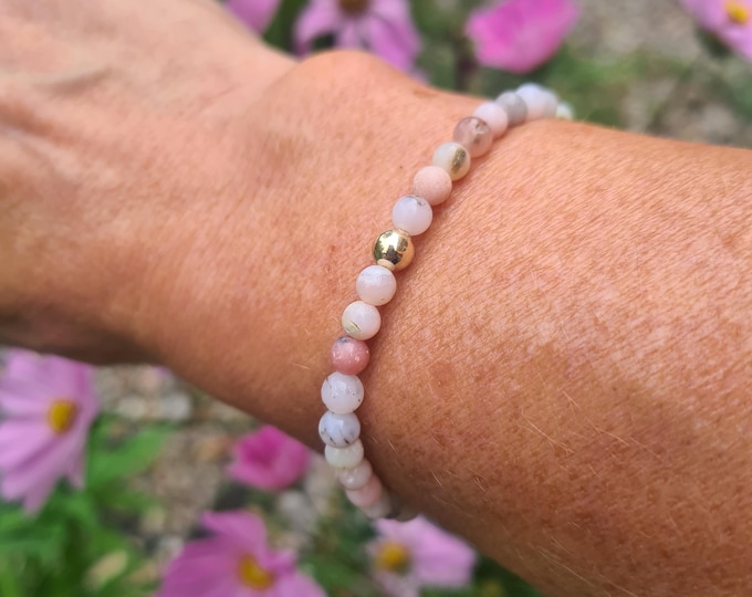 Pink Peruvian Opal stretch Bracelet Sterling Silver or Gold Fill 4mm tiny natural pink gemstone bead Bracelet October Birthstone Jewellery
