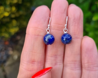 Natural 8mm Blue Lapis earrings Sterling Silver or 14K Gold Fill fastenings of your choice - September Birthstone jewellery gift