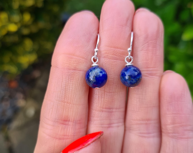 Natural 8mm Blue Lapis earrings Sterling Silver or 14K Gold Fill fastenings of your choice - September Birthstone jewellery gift