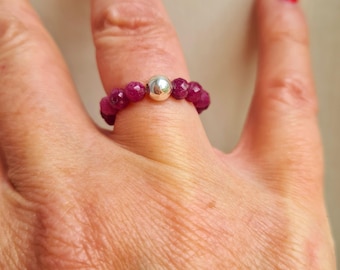 Red Ruby stretch ring Sterling Silver or Gold Fill real raw Ruby gemstone bead ring July Birthstone jewellery 40th wedding anniversary gift