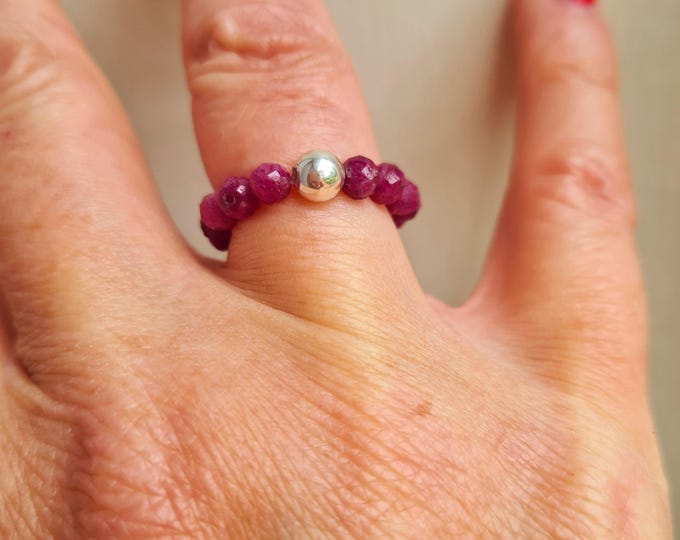 Red Ruby stretch ring Sterling Silver or Gold Fill real raw Ruby gemstone bead ring July Birthstone jewellery 40th wedding anniversary gift