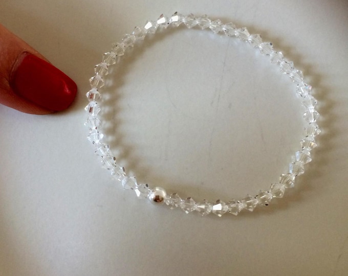 CLEAR crystal stretch bracelet Sterling Silver or Gold Fill bead 4mm tiny crystal bracelet sparkly Crystal stacking bracelet jewellery gift