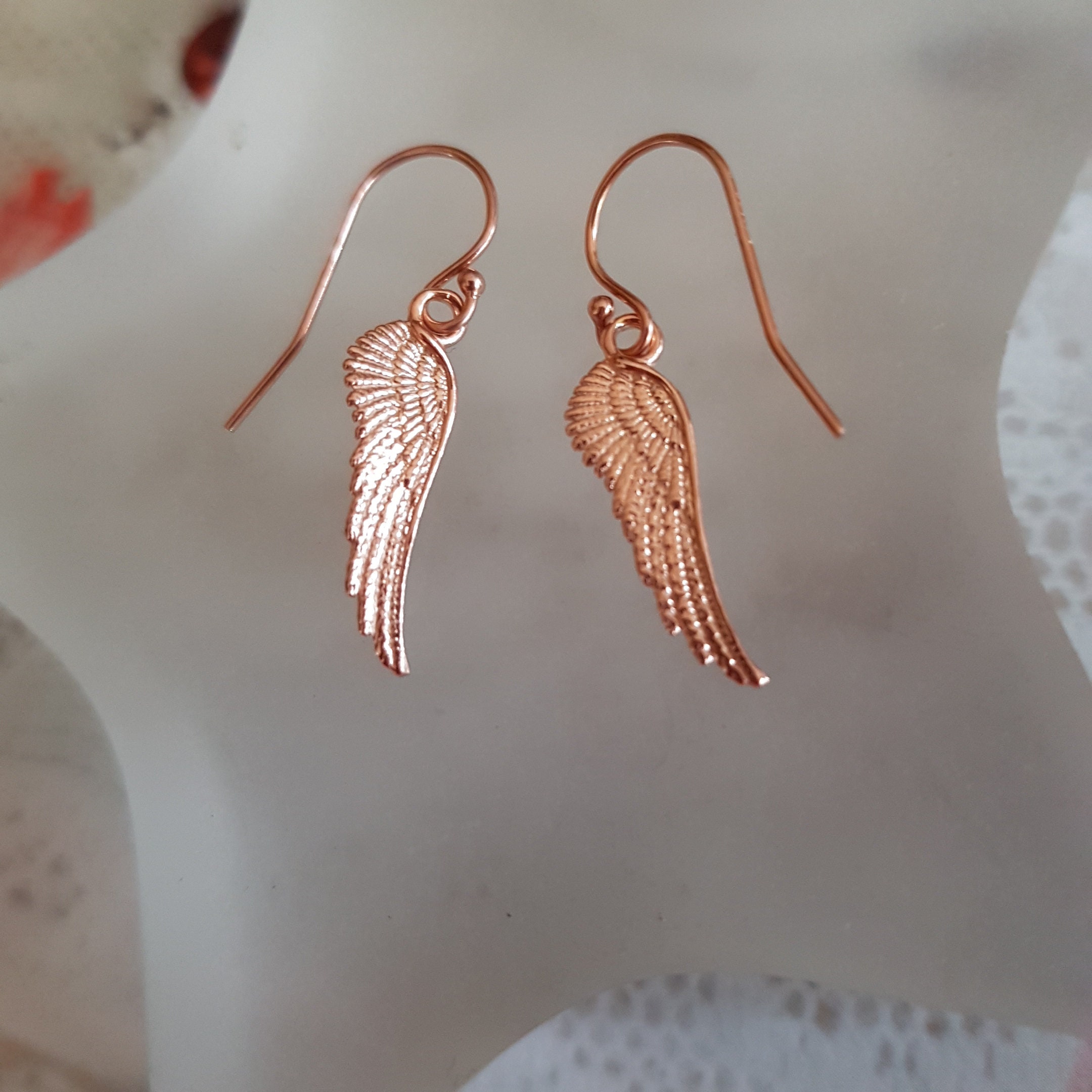 14K Rose Gold Fill wing earrings small Rose Gold Angel wings