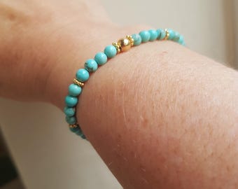 TURQUOISE stretch Bracelet Silver or Gold tiny 4mm blue gemstone bead Bracelet December Birthstone jewellery gift 11th wedding anniversary