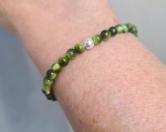Green TIGERS EYE Bracelet Sterling Silver or Gold Fill tiny 4mm green gemstone Bead stretch Bracelet Tiger's Eye Solar Chakra jewellery Gift