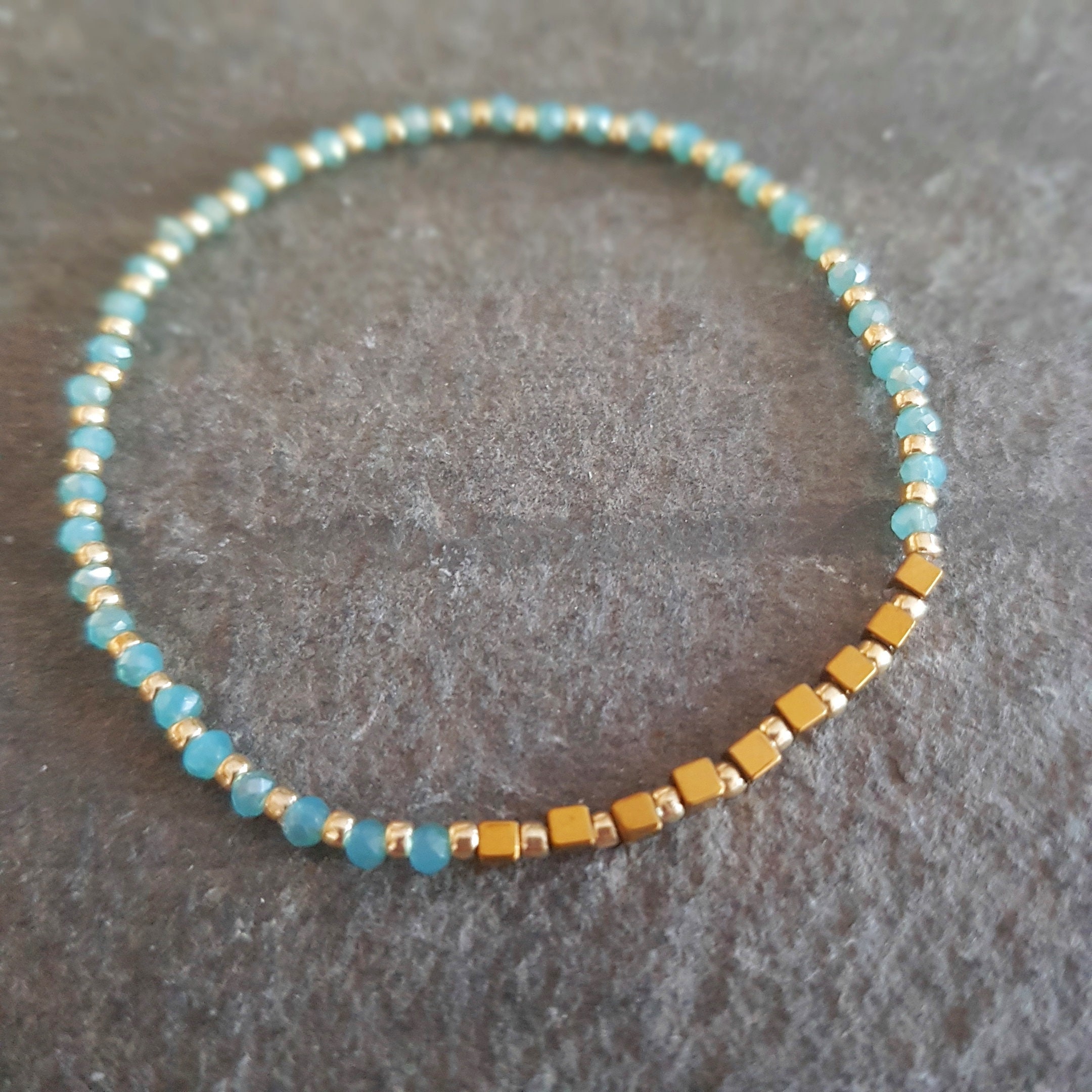 Aqua Stretch Seed Bead Bracelet